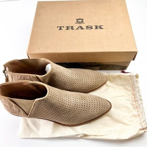 Trask Bootie womens size 11 Tisha Perforated Taupe Oiled Suede Ankle Shoe - Picture 12 of 12